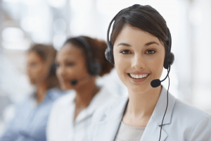 Customer Service Agent with headset on