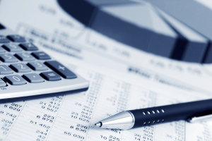 Accounting scene with spreadsheets and calculator