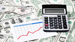 Accounting scene with spreadsheets and calculator
