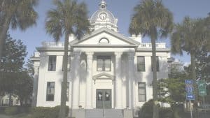 Exterior of courthouse with clock tower
